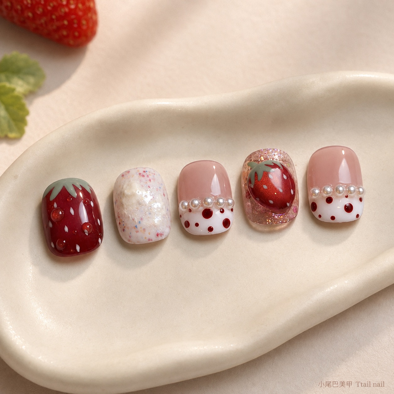 小尾巴美甲2026年8月990 Strawberry Pearl草莓珍珠立體凝膠美甲